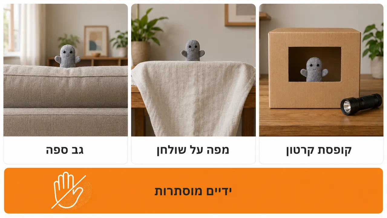 הצגת בית תיאטרון בובות עם במה מאולתרת, פנס ותפאורה