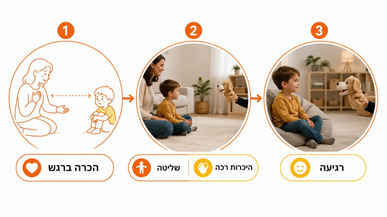 ילד מתמודד עם פחד מבובה בהצגת תיאטרון