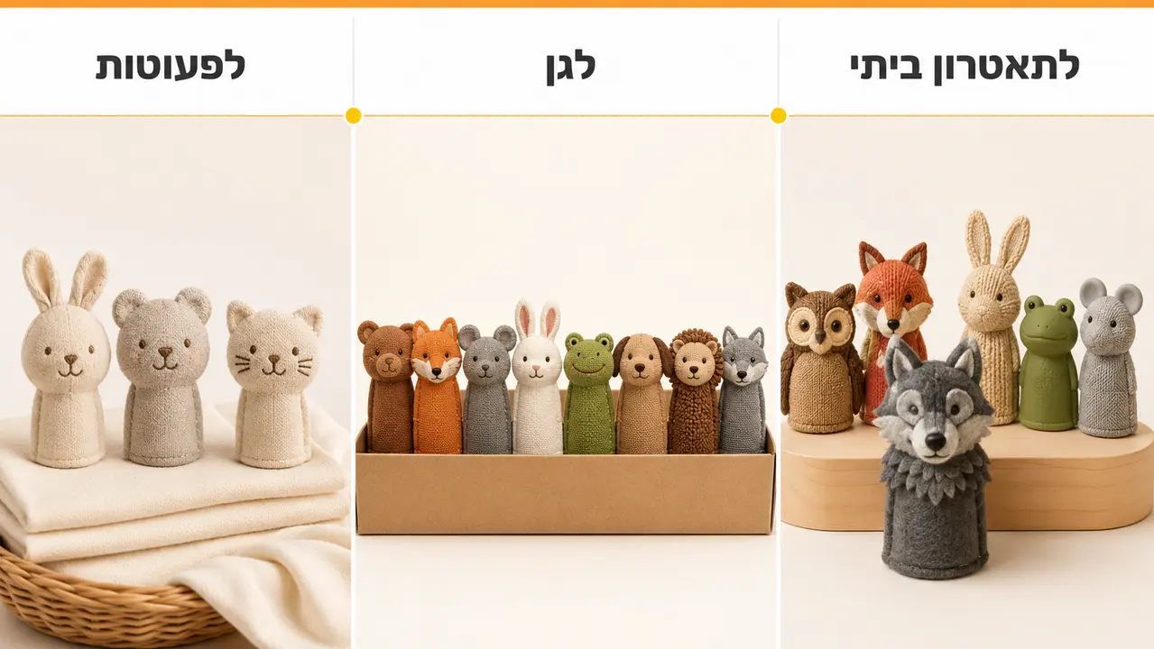 טבלת השוואה בין סוגי בובות אצבע לפי שימוש
