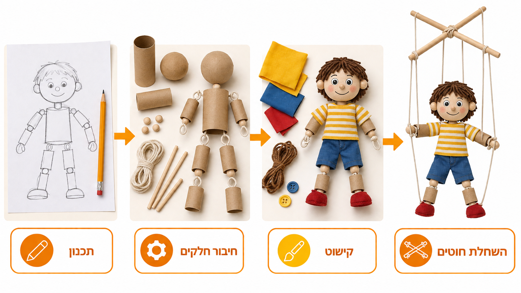 יצירת מריונטה פשוטה בעזרת חומרים ביתיים בכיתה