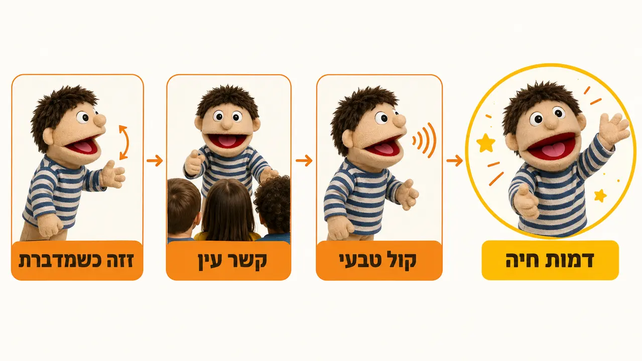 מבוגר מפעיל בובת יד מאחורי תיאטרון בובות מול ילדים