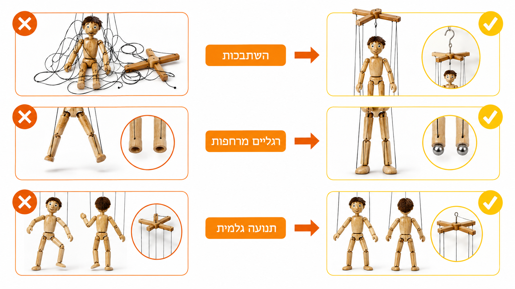ילדה מפעילה בובת מריונטה שנוצרה מערכת הרכבה בסיסית