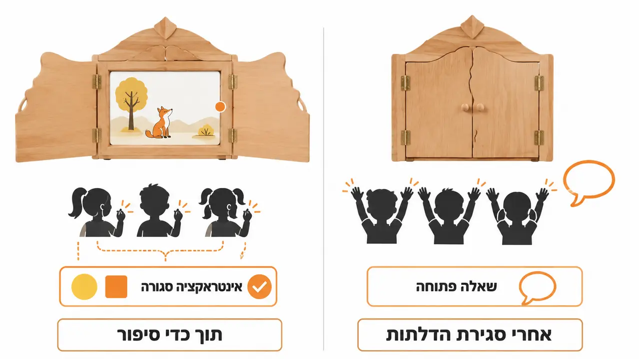 ילדים משתתפים בתנועת ידיים במהלך סיפור קמישיבאי