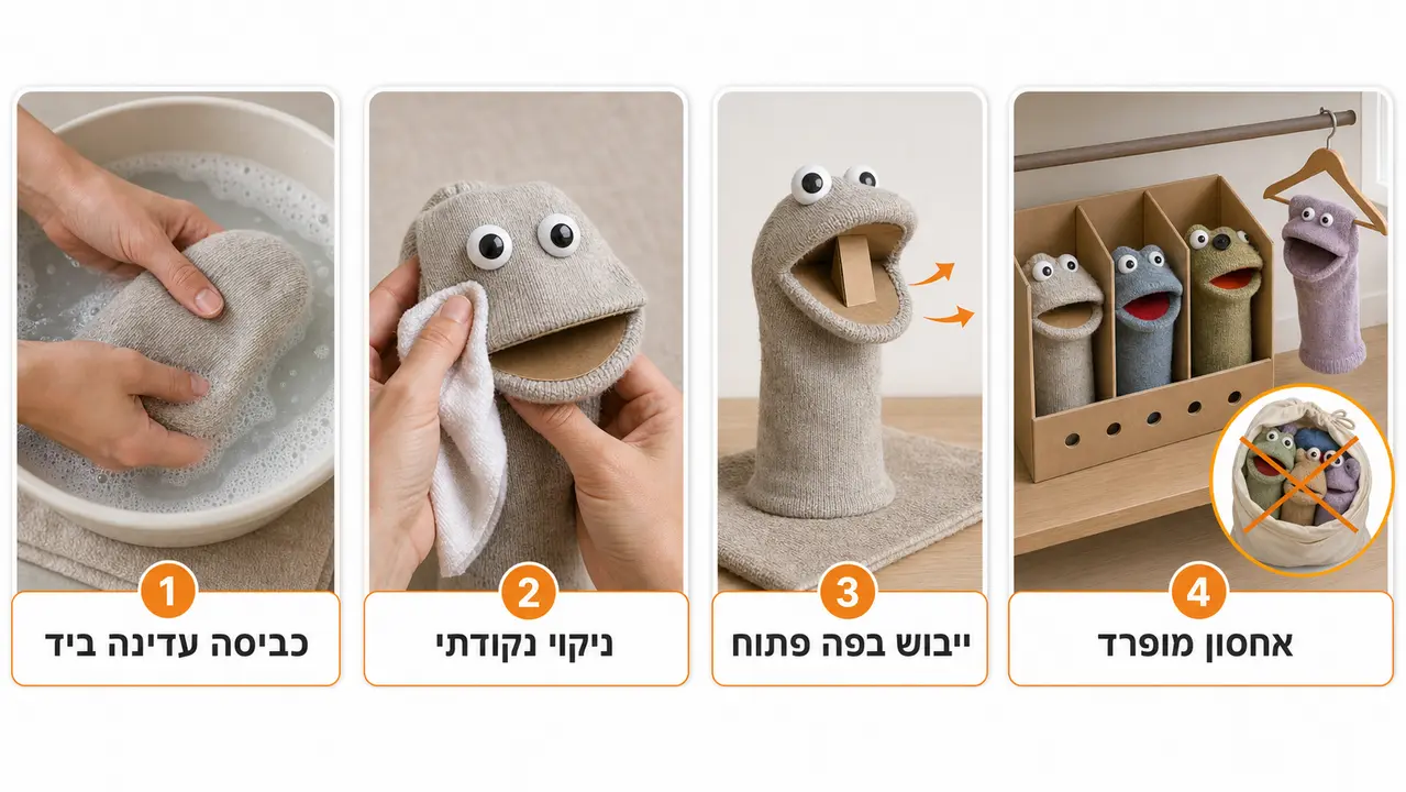 ניקוי ואחסון נכון של בובות גרב בגן ובכיתה
