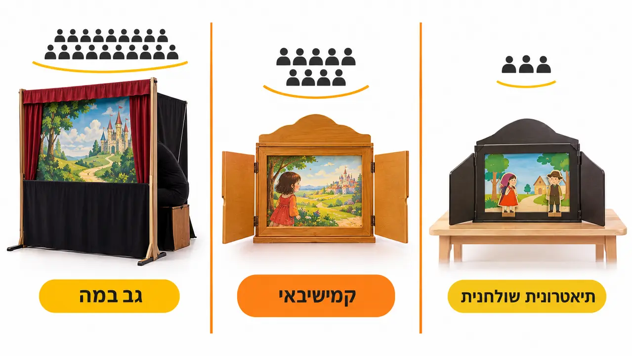 השוואה בין תיאטרונית שולחנית, קמישיבאי ובמה ניידת