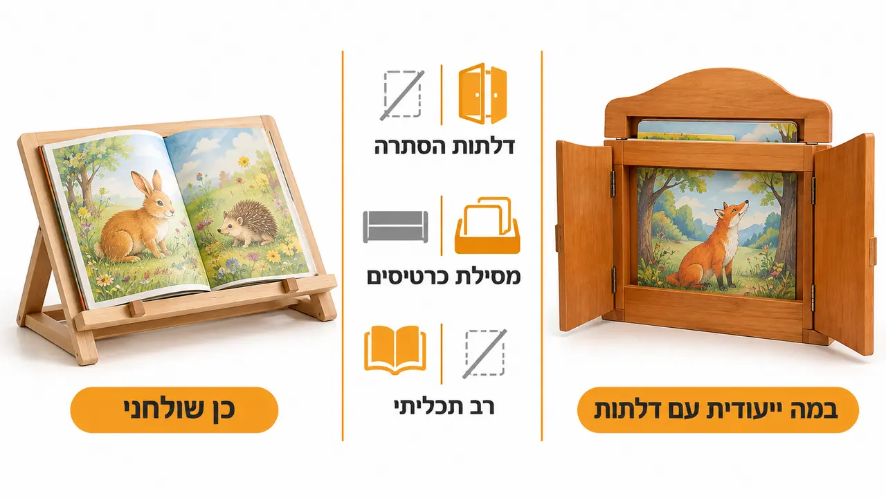 השוואה בין במת קמישיבאי סגורה לכן שולחני פתוח לספרים