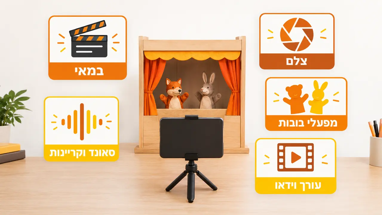 הפקת הצגה מצולמת של תיאטרון בובות באמצעות טלפון חכם