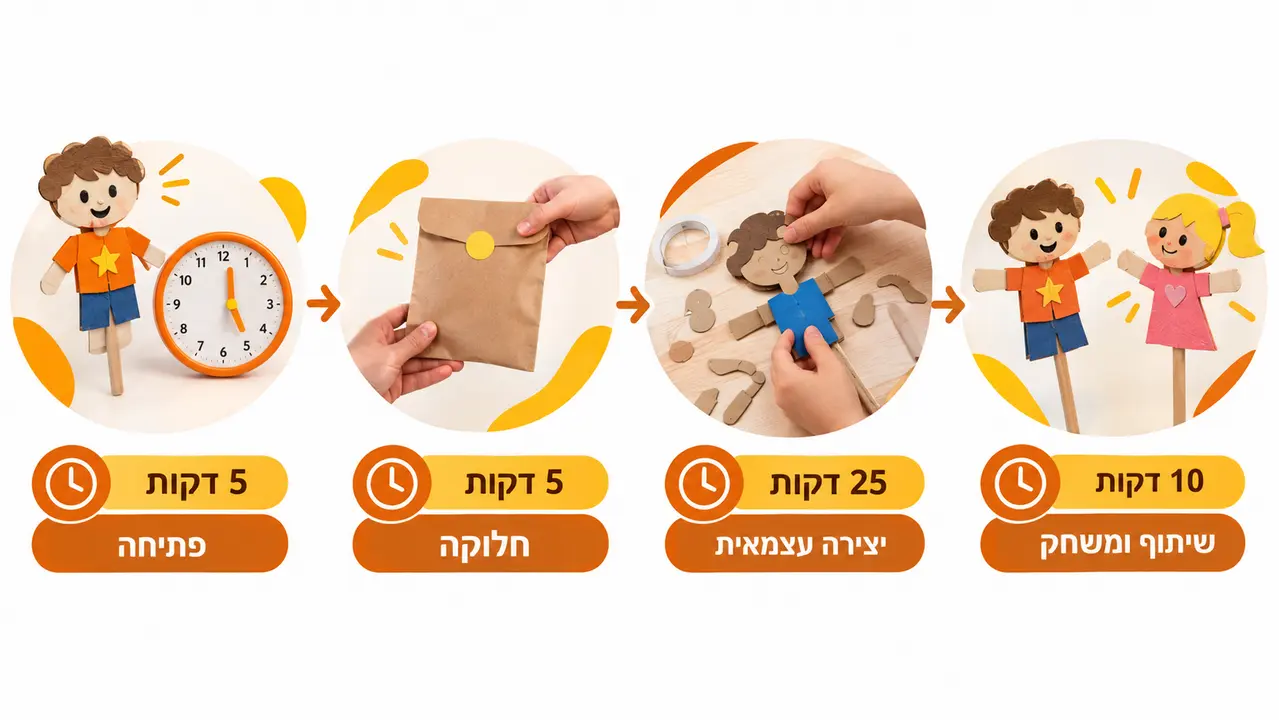 חלוקת זמנים מומלצת לפעילות יצירה כיתתית בת ארבעים וחמש דקות