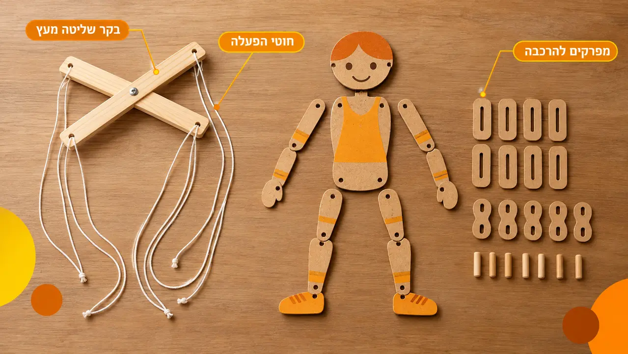 תלמידי כיתות ג' עד ו' בונים מריונטות ובובות מוט בשיעור יצירה לסיכום השנה